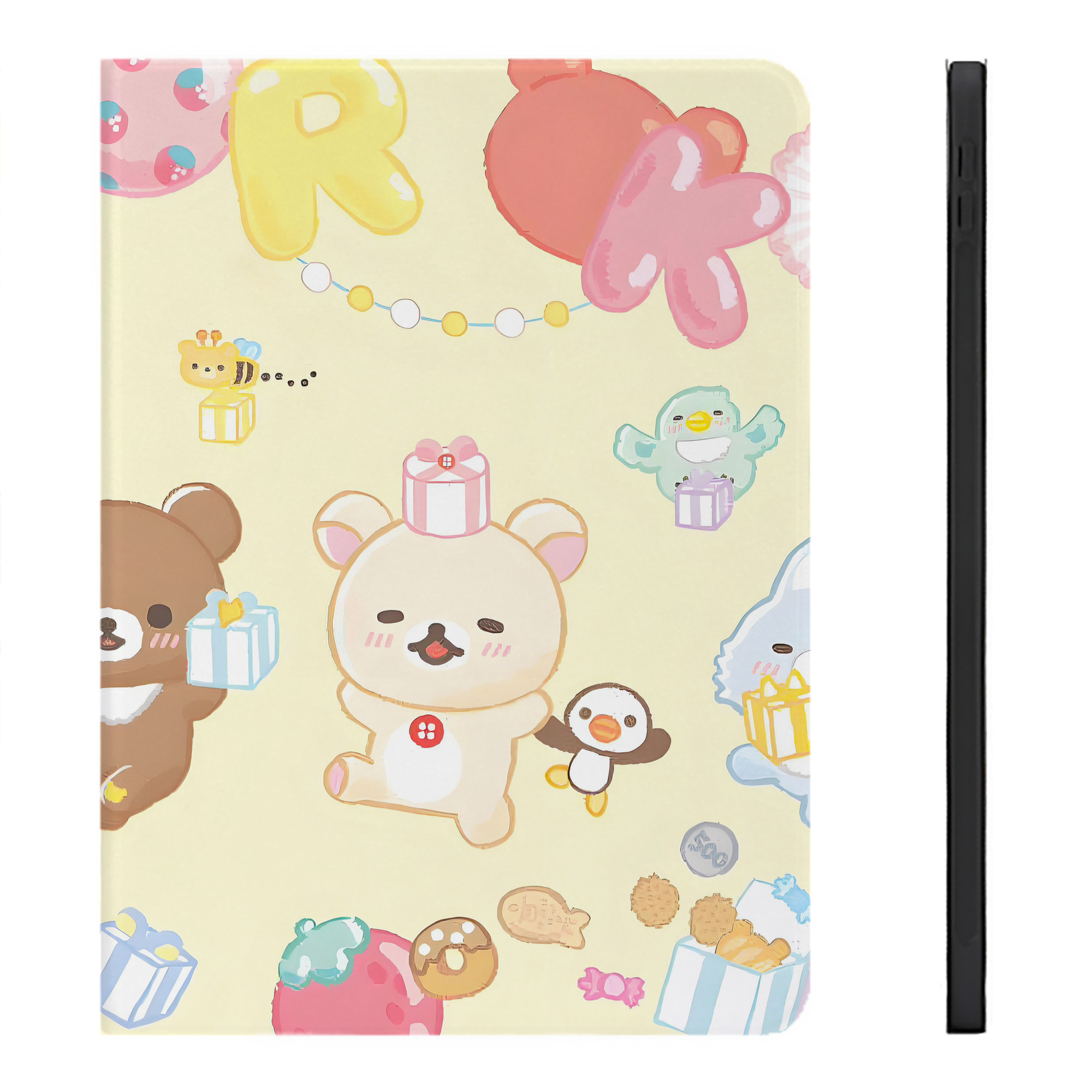 （画像用） リラックマ リラックマ キイロイトリ Rilakkuma Korilakkuma Kiiroitori IPadケース ペンホルダー付き ブックスタイルデザイン